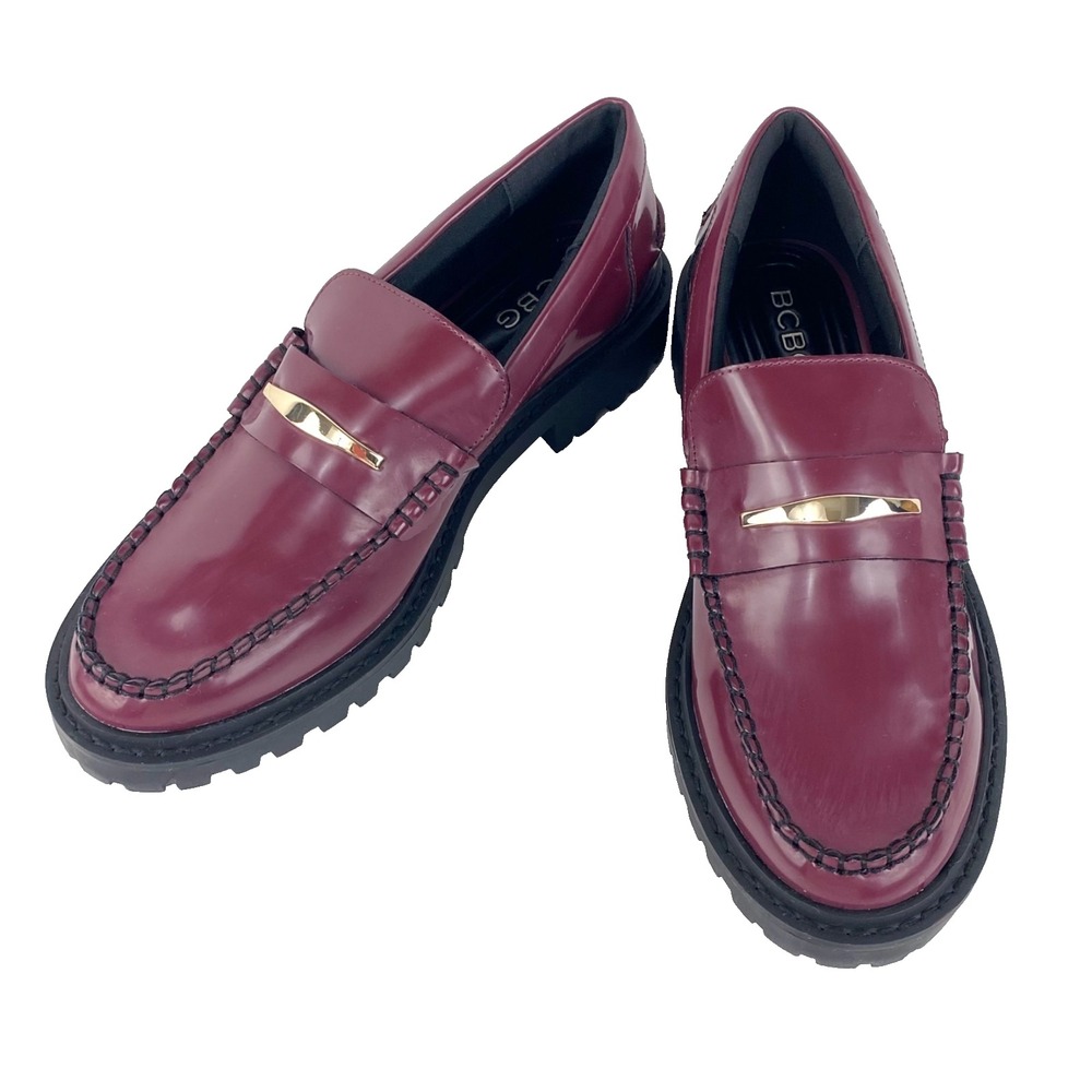 NWB BCBG Patent Loafers Womens 9.5 Flats Slip On Comfort Shoes Laney Dark Cherry